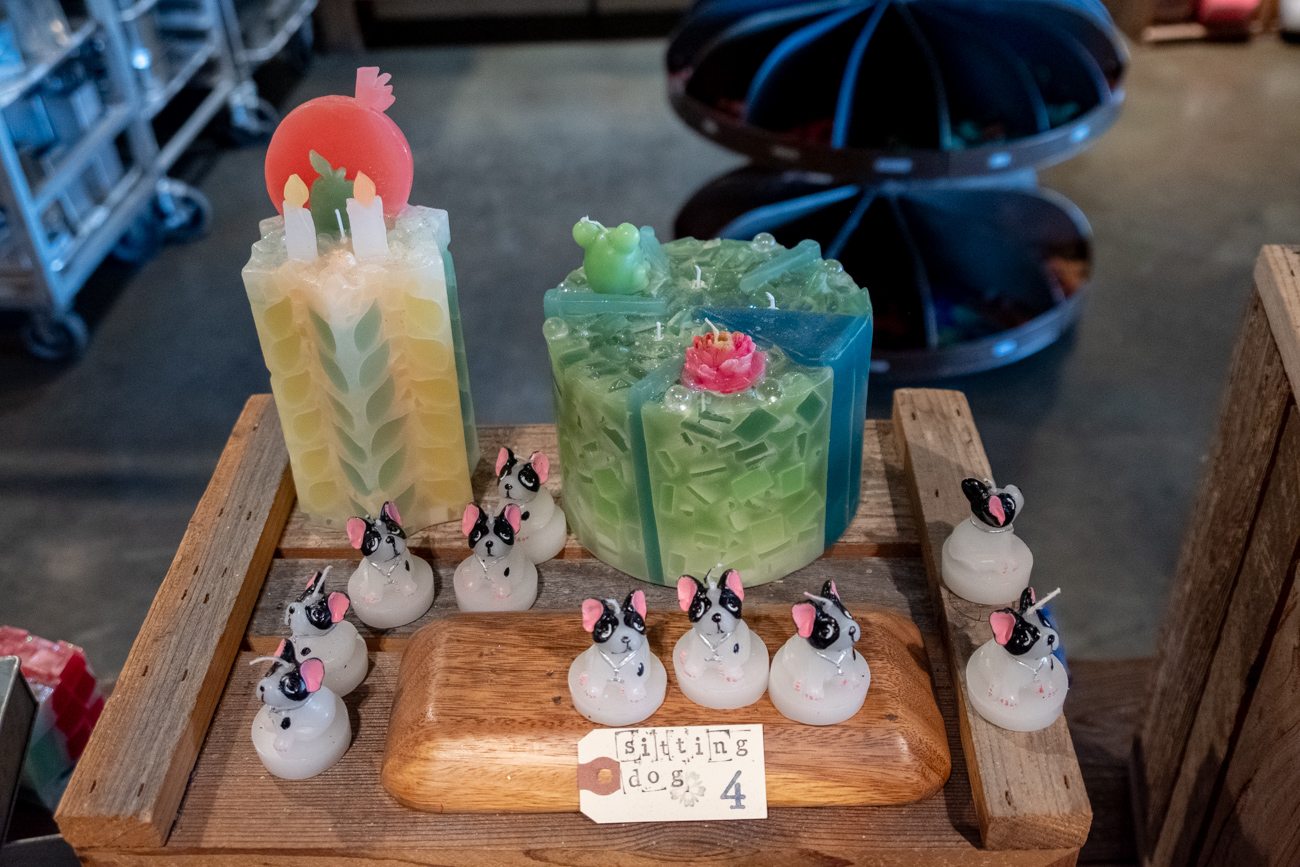Candles with figurine toppers at Glow Candle Lounge