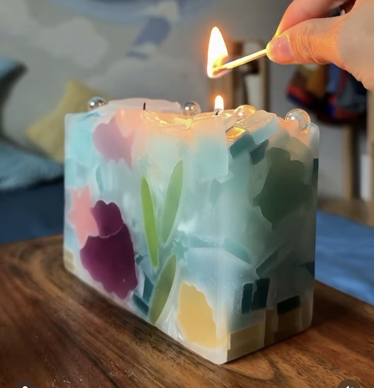 A glowing finished candle at Glow Candle Lounge